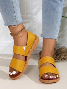 Sandalias planas de mujer con estilo de hada, nuevas sandalias planas con punta redonda y abierta, correa, sandalias de playa - Amarillo - Ver 5