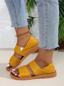 Sandalias planas de mujer con estilo de hada, nuevas sandalias planas con punta redonda y abierta, correa, sandalias de playa - Amarillo - Ver 3
