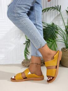Sandalias planas de mujer con estilo de hada, nuevas sandalias planas con punta redonda y abierta, correa, sandalias de playa - Amarillo - Ver 2