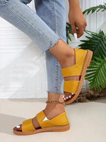 Sandalias planas de mujer con estilo de hada, nuevas sandalias planas con punta redonda y abierta, correa, sandalias de playa - Amarillo - Ver 1