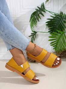 Sandalias planas de mujer con estilo de hada, nuevas sandalias planas con punta redonda y abierta, correa, sandalias de playa - Amarillo - Ver 4