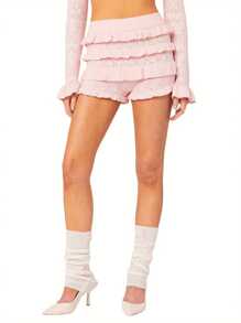 Women Knit Shorts, Elastic Waist Layered Slim Fit Summer Shorts Casual Short For Daily