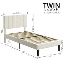 Twin XL Bed Frame With Headboard, Modern Upholstered Platform Bed With Headboard And Wood Slat Support, No Box Spring Required, Grey/Beige - Beige - View 3