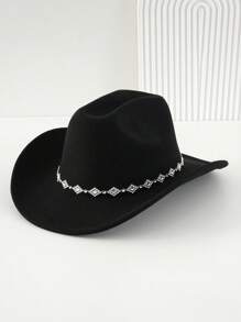 1pc Women's Solid Color Diamond Shaped Sequined Decoration Western Cowboy Hat, Elegant Casual Small Hat Suitable For Daily Use, Travel, Parties And Jazz Boho Cowboy Hat Cowgirl Hat Halloween