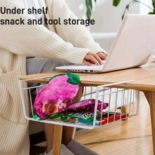 2pcs/1pc Under-Desk Hanging Layered Storage Basket, Student Dorm Room Wardrobe Desk Organizer Rack, Kitchen Spice Rack