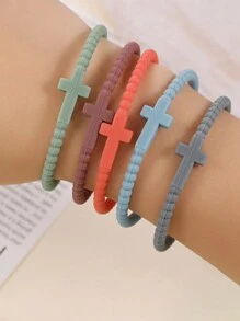 5 件/套儿童简约可爱硅胶手链套装，适合日常佩戴