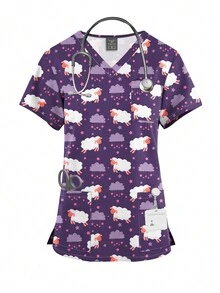 Dental Scrubs Surgical Uniform Doctor Nurse Work Uniforms Wholesale Cartoon Print Shirt+Pants Pet Grooming Doctor Workwear Women - Multicolor - View 3