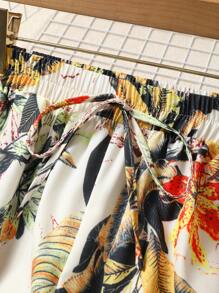 Plus Size Women's Digital Print Loose Fit Comfortable Straight Leg Pants - Yellow - View 4
