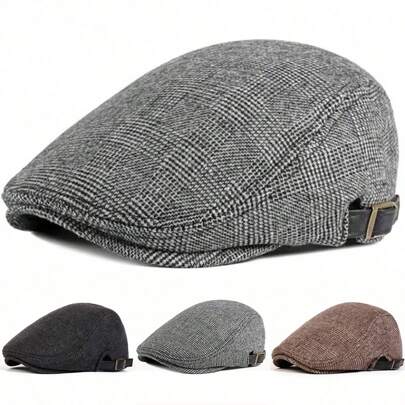 1pc Men's Plaid Beret Hat, Stylish Street Fashion Forward Snapback Outdoor Cap, Warm Casual Hat Suitable For Autumn/Winter Street, Business Party