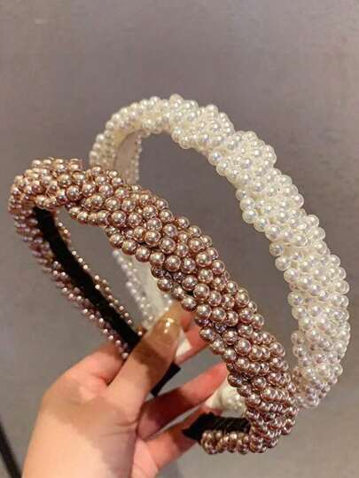 2条/1条复古珍珠发箍，时尚优雅简约风格，可爱百搭，女士发饰，适合日常、购物、派对、约会、发饰、美发工具、美容配件、卷发发饰、秋季、旅行、美发工具、发饰用品、秋季、女士发饰、美发工具、发饰用品、用品、美容配件、礼物、旅行、女士礼物、发饰用品、圣诞礼物