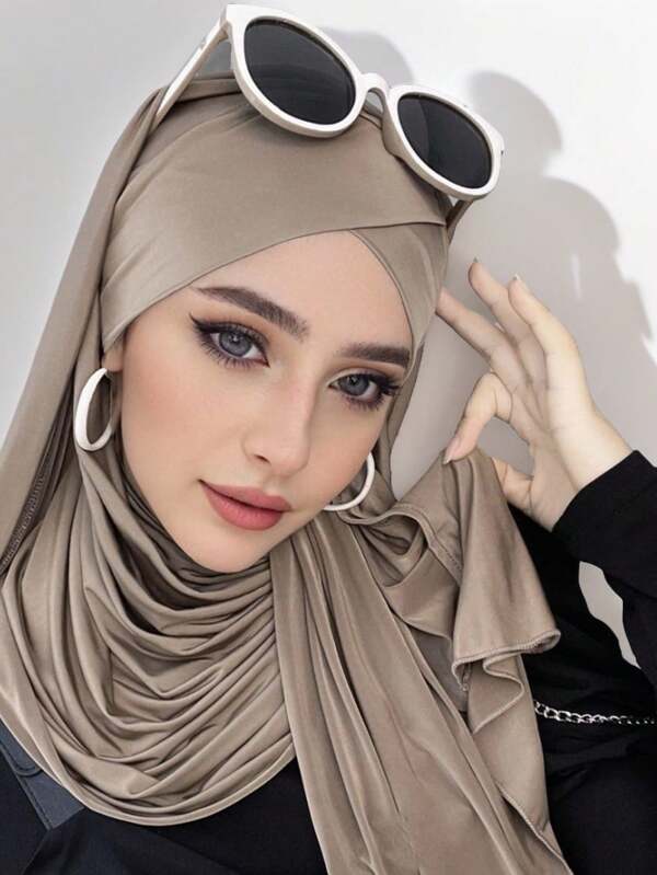 1pc Tie-On Crystal Linen Hijab Instant Hijab For Women, Solid Color Classic Basic Soft Smooth Breathable Silk-Like Linen Fabric Scarf, Convenient Cross Designed Instant Hijab, Suitable For Daily Work And Life Abaya Accessories Women Veil