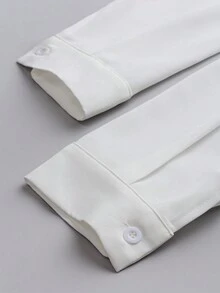 Top ample décontracté à ourlet asymétrique en couleur unie en mousseline de soie, pour femmes grande taille, respirant, pour le printemps/été 2025 - Blanc - Voir 4