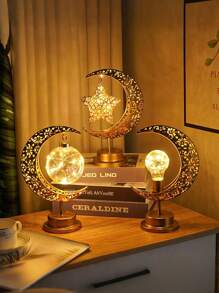 1 pièce La nouvelle lampe boule en fer forgé et LED à lune creuse. Lampe décorative d'ambiance avec fil de cuivre LED (batterie incluse). Lampe de table de fête, modélisation d'ambiance. Cadeau pour amis et famille, convient à tous. Idéal pour la décoration de Noël, Thanksgiving, Saint-Valentin. Article raffiné.