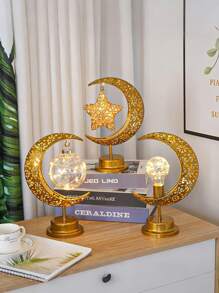 1 pièce La nouvelle lampe boule en fer forgé et LED à lune creuse. Lampe décorative d'ambiance avec fil de cuivre LED (batterie incluse). Lampe de table de fête, modélisation d'ambiance. Cadeau pour amis et famille, convient à tous. Idéal pour la décoration de Noël, Thanksgiving, Saint-Valentin. Article raffiné.