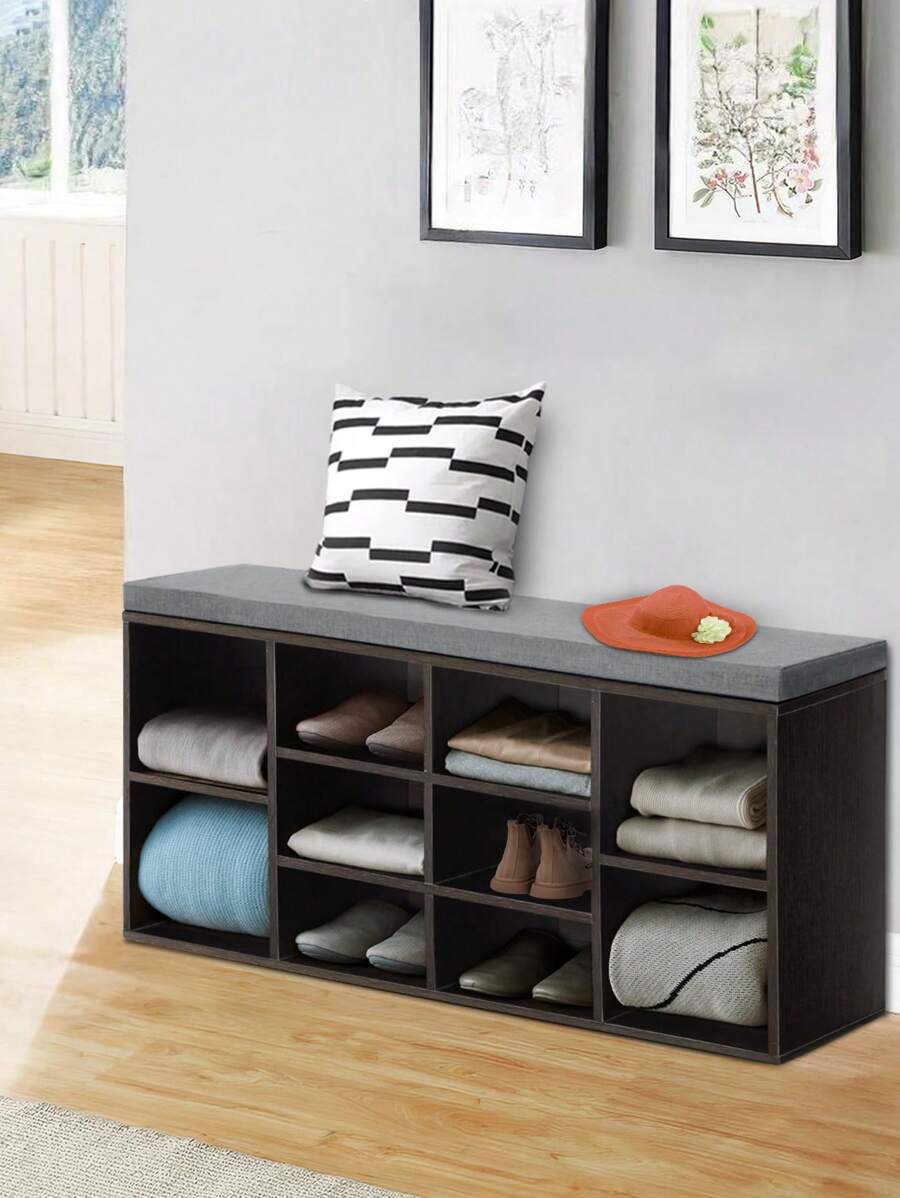 Shoe Storage Bench, Entryway Bench With Storage, 3-Tier Shoe Rack Bench 10 Cubbies Adjustable Shelves Shoe Organizer Shelf For Hallway Front Door Living Room Bedroom - 黑色 - 查看 1