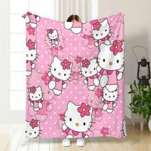 Sanrio 1pc New Design Hello Kitty Cartoon Print Flannel Blanket, Fleece Blanket For Children Nap, Beach Towel, Small Gift, Outdoor Blanket Summer,Holiday