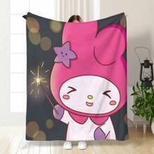 Sanrio 1pc New Design Hello Kitty Cartoon Print Flannel Blanket, Fleece Blanket For Children Nap, Beach Towel, Small Gift, Outdoor Blanket Summer,Holiday