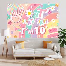 1 pezzo di Decorazione per festa di compleanno a tema 10° Compleanno, tovaglia per tavolo della torta, drappo decorativo da parete, perfetto per decorare la stanza della festa di compleanno, misura 210 x 150/150 x 100/100 x 75 cm