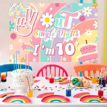 1 pezzo di Decorazione per festa di compleanno a tema 10° Compleanno, tovaglia per tavolo della torta, drappo decorativo da parete, perfetto per decorare la stanza della festa di compleanno, misura 210 x 150/150 x 100/100 x 75 cm