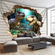 Giant Dinosaur Breaking Through Wall Tapestry - Made Of Polyester Fiber, No Installation Required, Suitable For Living Room, Bedroom, Office Decor And Party Background - Multicolor - View 6
