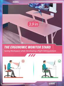 L Shaped Desk Corner Gaming Desk Computer Desk With Large Desktop Studying And Working And Gaming For Home And Work Place - Pink - View 4