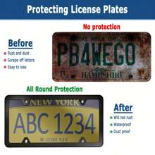 2 Sets Universal License Plate Cover Frame Combo - Durable Flat Car Tag Protector, Black Aluminum Frame Holder With Screws And Caps, Weather-Resistant, Easy Installation, And Rust-Proof - 黑色 - 查看 4