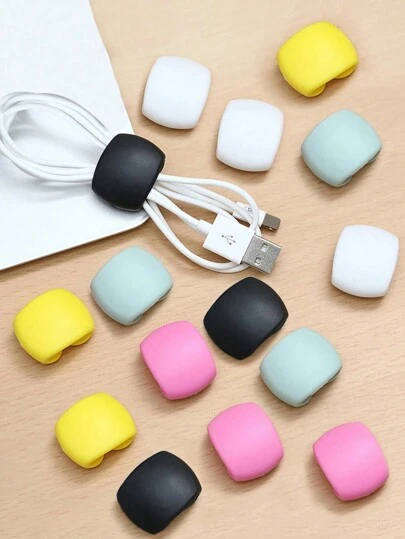 10pcs Random Color Cable Organizer Clips, Decorative Earphone/Charging Cable Winding Wrappers, Multi-Functional Winding Device Back To School