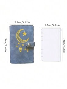 1pc Soft PU Leather Binder Notebook With Cash Budget Loose-Leaf Organizer, Printed With Lucky Patterns Like Star, Moon, Lantern, With 10 Zipper Pockets,Back To School,School Supplies