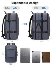 Bagsure Carry On Backpack, 40L Flight Approved Travel Backpack For Men Women, Expandable Water-Resistant 17Inch Laptop Backpack, Casual Daypack Luggage Suitcase Backpack For Business Weekend Hiking - 灰色 - 查看 2