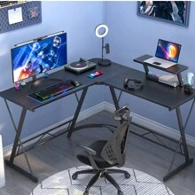 MR IRONSTONE 2025 New Year Gift 51 Inch Black L-Shaped Gaming Table Corner Computer Desk With Large Display Stand And Carbon Fiber Surface Corner Table, Perfect For Holiday Gifts - màu đen - Xem 4