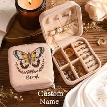 1pc, Custom Personalized Butterfly Jewelry Box, Custom Name Jewelry Storage Box, Ring, Earrings, Bracelet, Necklace, Portable Jewelry Box, Lady Gift, Friend Gift, Birthday Gift Butterfly - Multicolor - View 6