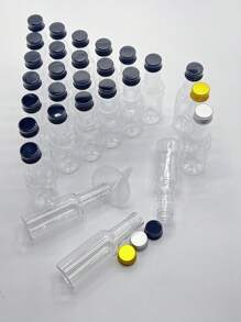 24pcs25 Ml/50 Ml/100 Ml/150 Ml Reusable PET Plastic Empty Wine Bottle Mini Bottles, Equipped With A 5 Cm Small Funnel And Perfect Carton Packaging, To Ensure The Of The Product During Transportation, Equipped With Gold/Black/Silver Three Color Optional Screw Aluminum Caps, Mini Wine Bottle