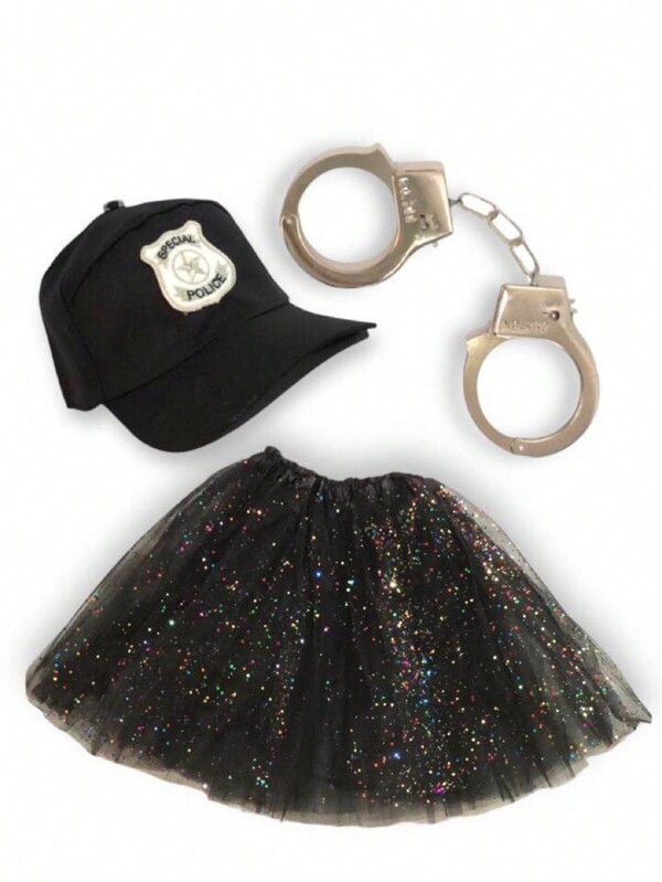 Saía brilhos Policial fantasia Adulto kit Saía, algemas e boné.