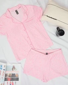Bebe Pajama Set For Women, Stretch Rayon Knit Short Sleeve PJs For Women Set, Ladies Pajamas Sets - 淺粉紅色石南花 - 查看 5
