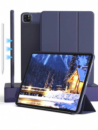 Solid Color Tablet Protective Case, Soft Anti-Fall Protection, Ultra-Thin/Smart Stand/Auto-Wake Protective Case For IPad Pro 11 Inch, IPad Air 11 (M2), IPad Pro 11 (M4), 2024 IPad Mini 4/5/6/9.7/10.2/10.5, IPad Air 4/5, IPad 10th, IPad 10.9, IPad Pro 11 Inch, IPad Air 11 (M2), IPad Pro 11 (M4) 2024 Honeycomb Cooling Design Lightweight-Navy Blue