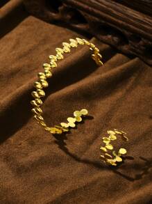 2件套或1件装18K镀金不锈钢水滴形手链戒指套装，女士珠宝，婚礼派对，约会礼物 - 金黃色 - 查看 6