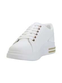 Retro Elegant Luxury Sequin Colorblock Snakeskin Embossed Casual Comfortable Sports Sneakers - White/Gold - View 3