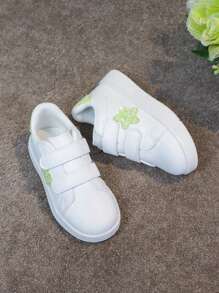 1 Pair Kids Unisex Casual Hook And Loop Breathable White Shoes With Star, Glitter & Patchwork Decor, Fashion Sneakers For School, Students, Toddlers