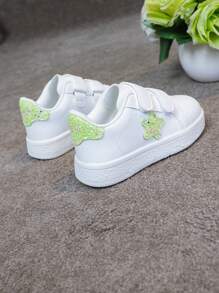 1 Pair Kids Unisex Casual Hook And Loop Breathable White Shoes With Star, Glitter & Patchwork Decor, Fashion Sneakers For School, Students, Toddlers