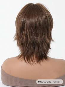 12 Inch Short Mullet Head Wigs With Bangs Synthetic Straight Women Black Short Hair Wig For Daily Party Cosplay Wigs - 棕色 - 查看 6