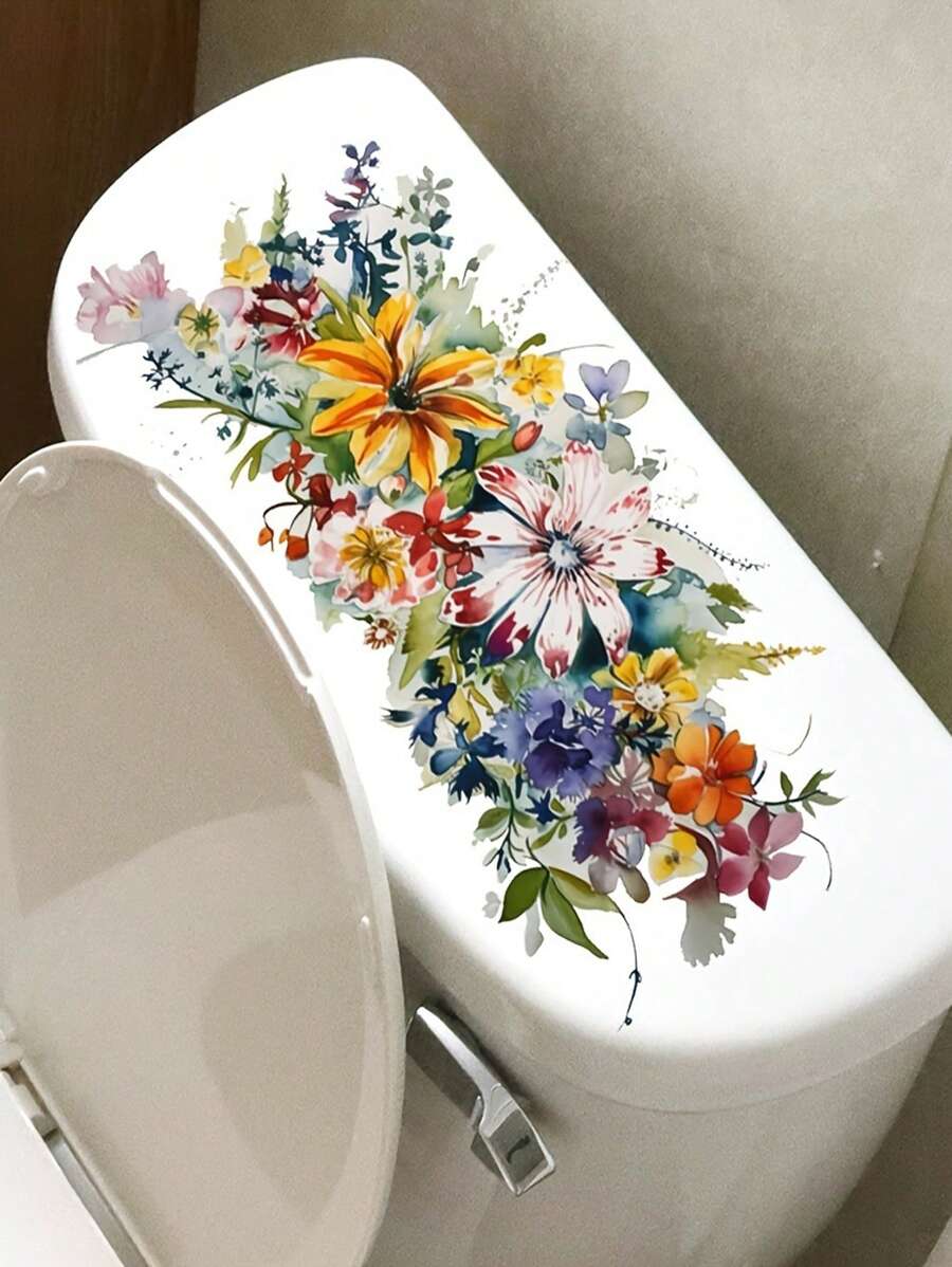 1 件时尚水彩花卉墙贴 - 可移除 PVC，防水防油贴纸，适用于浴室、卫生间、玻璃 - 易于粘贴，11.81 英寸 X 5.9 英寸浴室装饰秋季装饰 - 彩色 - 查看 1
