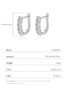 MODIAN MODIAN D Color U Shape Moissanite Earrings 925 Sterling Silver Elegant Exquisite Hoop Earrings For Women Wedding Jewelry