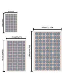 1pc Blue Flower & Plaid Pattern Rug, Faux Wool Rug, Large Area Rug, Soft & Comfortable Rug, Minimalist & Elegant Style, Suitable For Living Room, Bedroom, Hallway, Corridor, Gaming Room, Study, Closet, Kids Room, Dirt-Resistant, Easy To Clean - Multicolor - View 8