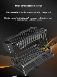 1 Kitchen Collapsible Dish Rack, Countertop Multi-Layer Dish Utensil Cup Drainer Rack, Dish Drying Rack For Kitchen Countertop, Double Layer Large Capacity Dish Drying Rack With Steel Drainer Plate, Dish Drying Rack With Drainer Shelf For Dish, Knives, Cups, Cutting Boards, Kitchen Supplies