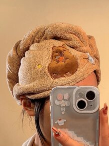 1pc Cute Cartoon Capybara Coral Fleece Hair Drying Hat, Soft & Super Absorbent Sleeping Cap, Cute Capybara Dry Hair Cap Suitable For Long And Short Hair, Women Valentine Gift Birthday Boyfriend Girlfriend Back To SchoolHair Bonnet