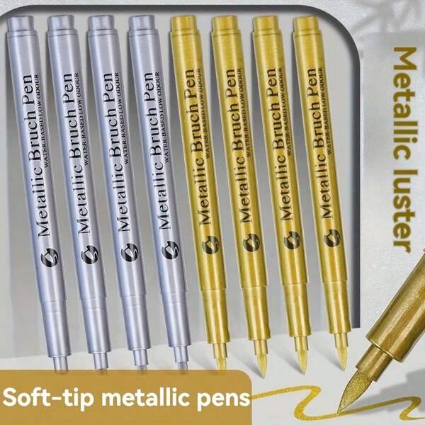 3pcs Golden & White Metallic Markers - Waterproof, Permanent Highlighters For DIY Projects On Rocks, Mugs, Ceramics & Glass