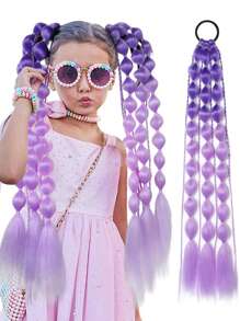 1pc Lantern Bubble Ponytail Extension 24" Ombre Bubble Ponytail Twist Braid With Elastic Band For Girls Kids Hair - Two-Tone - View 7