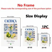 1 件，帆布挂画，实木框架装饰艺术，Maiolica 瓷砖上印有 Cachaça，巴西传统饮料（饮料）印刷海报，厨房和酒吧墙壁艺术，巴西狂欢节，节日装饰艺术。家庭节日墙壁氛围艺术品 - 彩色 - 查看 3