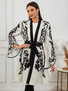 Women's Floral Print Bell Sleeve Arabic Top - Multicolor - View 5