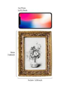 1 Stück Vintage Goldharz Fotorahmen, warme goldene Heim Tischdekor Bilderrahmen, horizontal & vertikal verwendbar, Schlafzimmer, Arbeitszimmer, Bürotisch Foto Dekoration